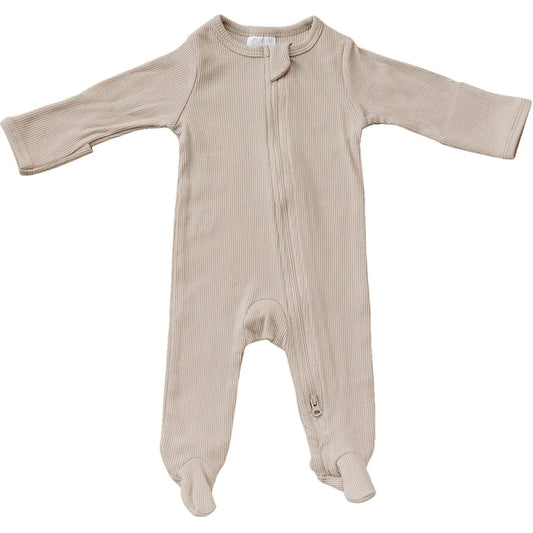 oatmeal ribbed zip footie