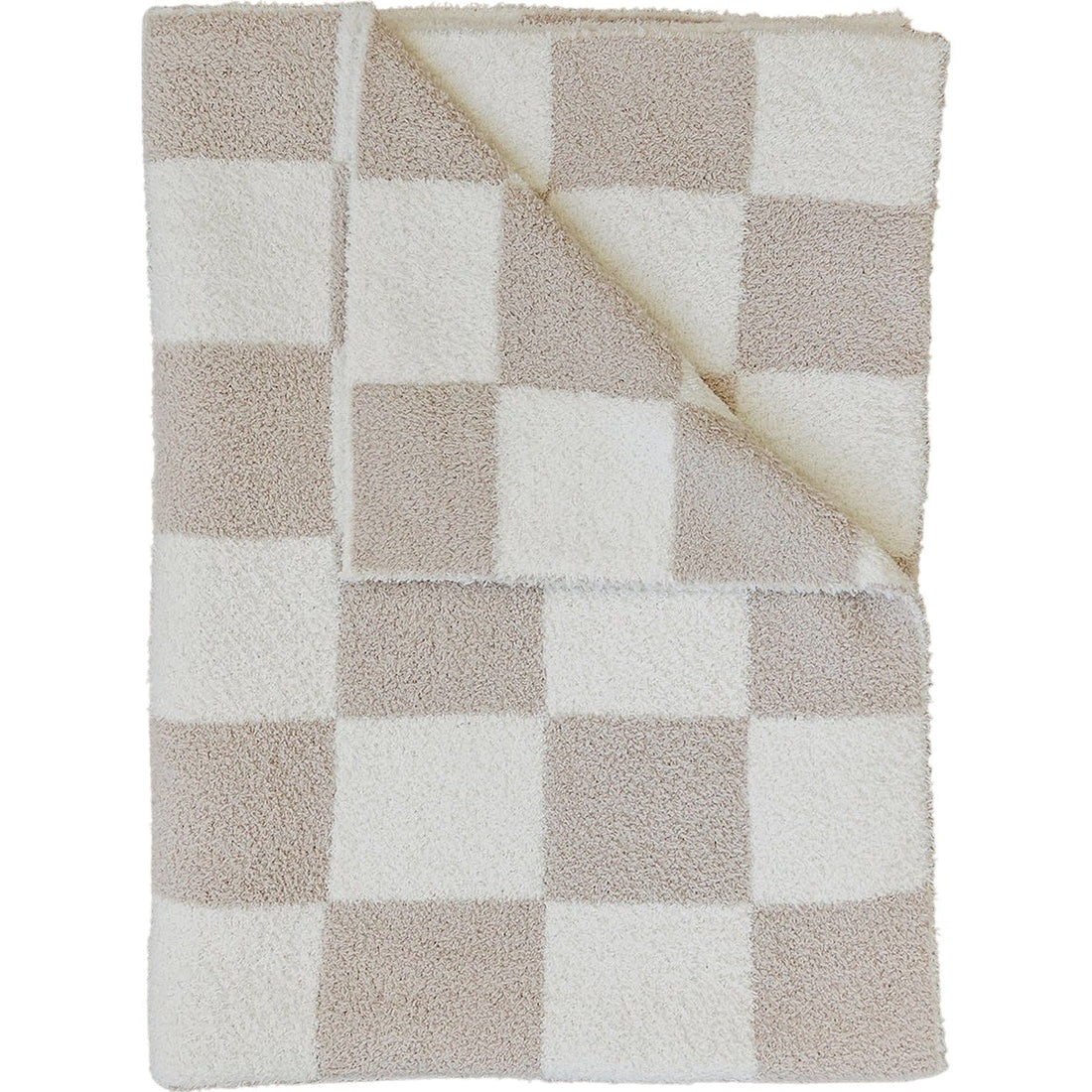 taupe checkered plush blanket