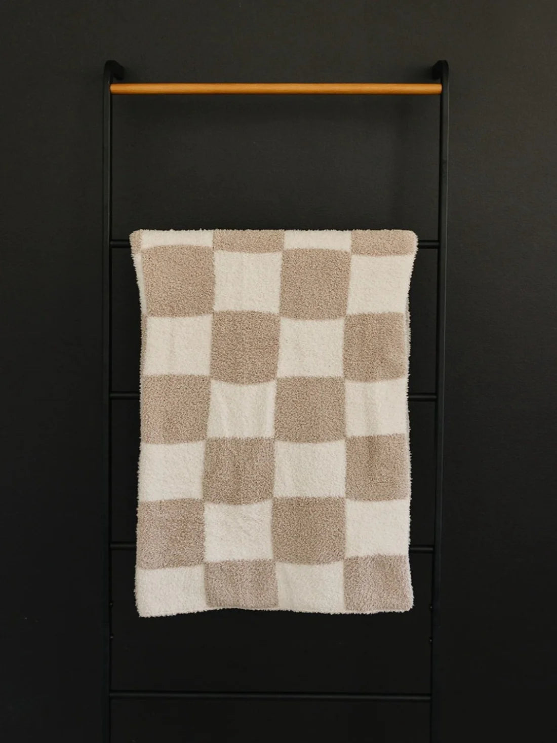 taupe checkered plush blanket